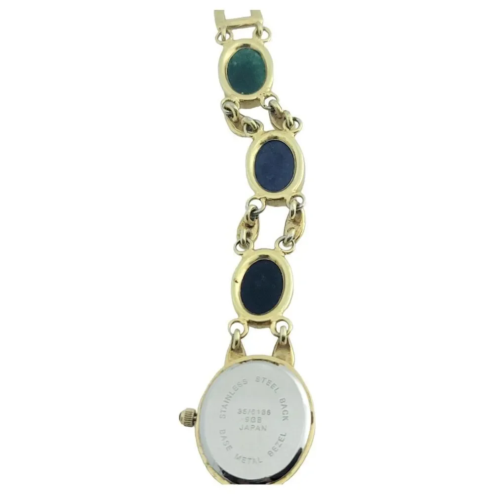 Vintage Egyptian Revival Wrist Watch Carved Gemstone Scarabs By Sutton WORKS